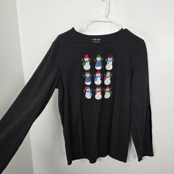 Just My Style Jackets & Blazers - My Style Black Multicolor Snowman Embroidered Winter Christmas Knit Shirt Size L